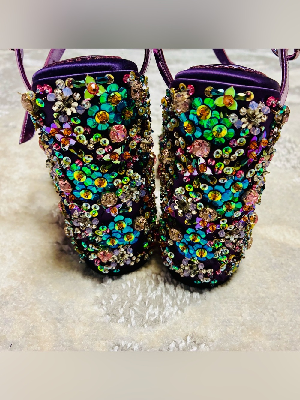 Christian Louboutin Purple Jeweled Platform Sandals Heels Sz 38/8 - Picture 4 of 7